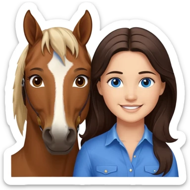 Smiling blue eyed trevor donovan with smiling danica mckellan with brown eyes and brown horse sticker