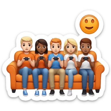 group of friends on couch playing a game couch should be dark orange sticker