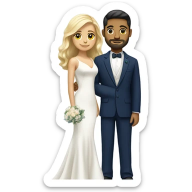Puerto rican beard short hair with navy blue suit marrying  with blond long hair girl sticker