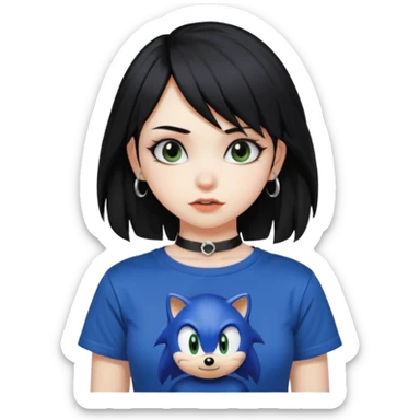 make a goth girl with black hair side bangs, and wearing sonic clothes  sticker