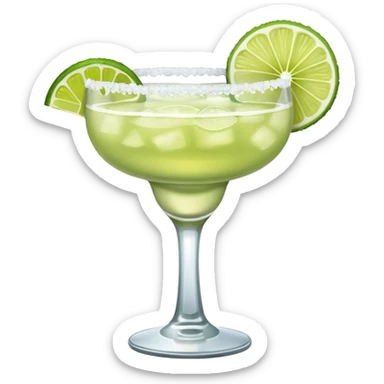 Margarita – glass with salted rim, lime wedge, ice sticker