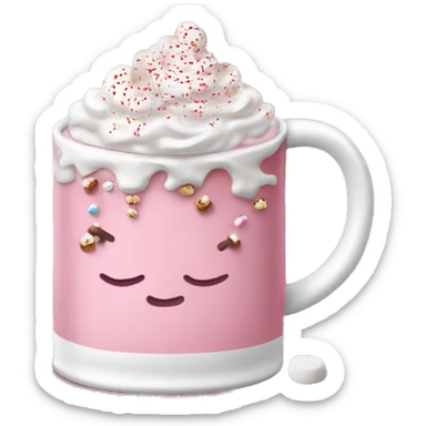 Pink vibe - Christmas decorated mug of hot cocoa with marshmallows and candycane sprinkles and whipped cream. Only mug - no saucer or items outside of mug sticker