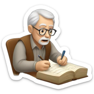 old man writing a dictionary sticker