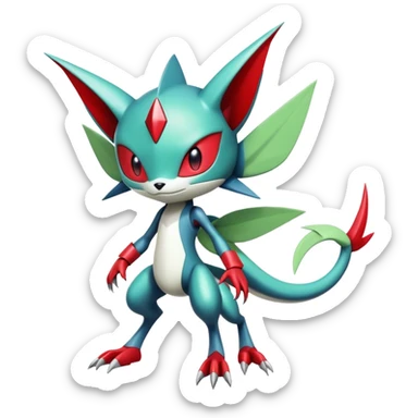 Cute Cool Edgy Shiny Futuristic Ethereal Legendary Kartana-Digimon-Sneasel-Scizor-hybrid full body sticker