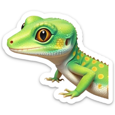 cinematic-cute-realistic gecko-portrait-emoji,-head-tilted-playfully-and-inquisitively,-featuring-a-small,-charming-body-with-smooth,-vividly-patterned-scales,-bright,-sparkling-eyes-and-delicate,-sticky-toe-pads,-simplified-yet-irresistibly-adorable sticker