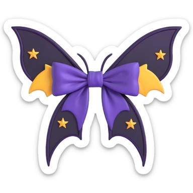 gothic bow with deep purple velvet, bat wing accents, and silver stars sticker