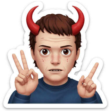 Eddie the freak from stranger things with his iconic hand sign over his head pretending to be the devil I think sticker
