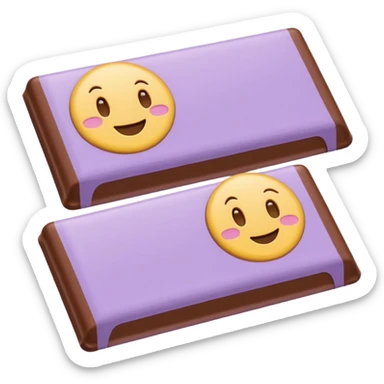 emoji style flat illustration, pastel lilac Milka chocolate bar, beige pink yellow accent tones, light grain, no background, pinterest sticker aesthetic sticker