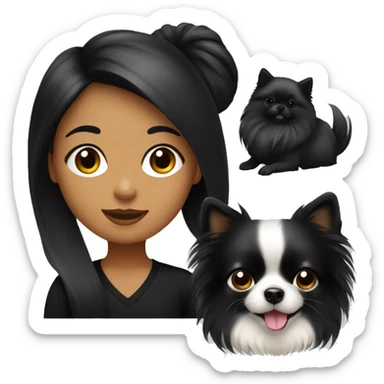 A girl in black long hair with a Pomeranian sticker