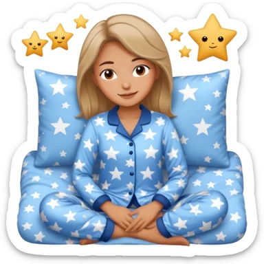  "type": "human",
      "look": "woman in star-print pyjamas, soft blue set, sleepy smile", sticker