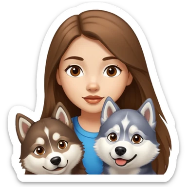 Girl with two huskies  sticker