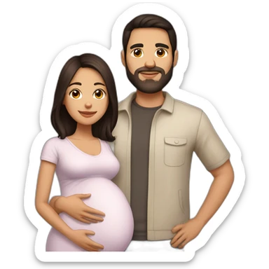 Latin Pregnant woman dark brown medium long hair and  husband with short dark brown haircut no mustache not beard sticker