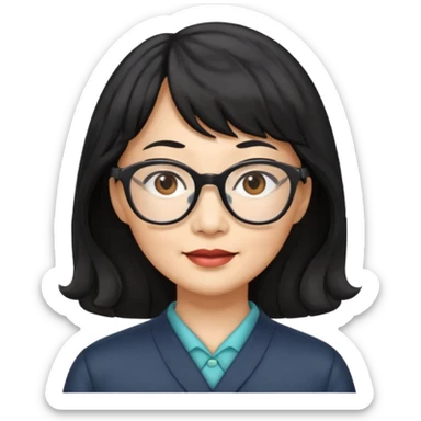 asian woman 50 yr old wavy hair bangs glasses sticker
