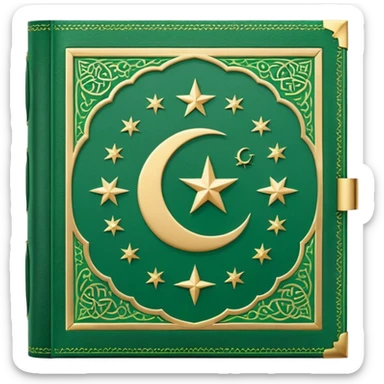 Closed Quran with the Islamic Symbol on it (moon and star) green from left to right sticker