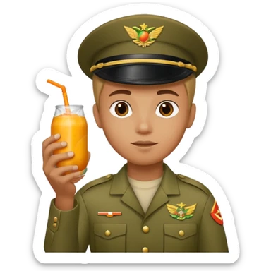 A military boy with a mango fanta in his hands sticker