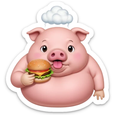 fat obese pig eating burger with fart cloud surrounding around it sticker