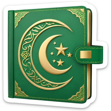 Closed Quran with the Islamic Symbol on it (moon and star) green from left to right sticker