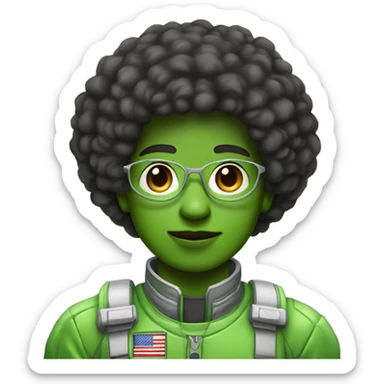 1 full-body Afro light-skinned skinned male teenager in a green space suit. sticker