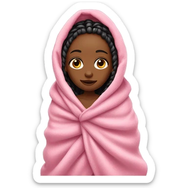 Girl with box braids wrapped in pink blanket going to sleep  sticker