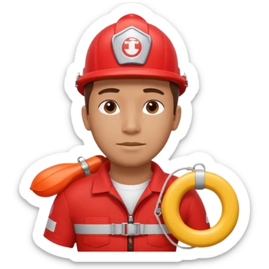 lifeguard portrait, head and shoulders only, wearing red lifeguard uniform, rescue whistle and buoy strap visible, confident alert expression, beach safety vibe, 3D cartoon, mobile game icon style, clean background, no text, no watermark
 sticker