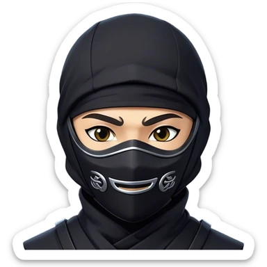 Clash of Clans aesthetic Playful Ninja Portrait Emoji, Head tilted with a sly, cheeky grin and twinkling eyes visible under a stylish mask, featuring a compact, nimble build in streamlined dark attire, his natural skin tone adding realism, Simplified yet irresistibly charming features, highly detailed, glowing with a warm, mysterious glow, high shine, spirited and lively, stylized with a touch of whimsical stealth, soft glowing outline, capturing the essence of a playful ninja exuding friendly covert energy! sticker