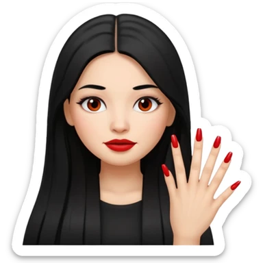 latina girl with straight long hair thats black memoji with nail no lipstick sticker