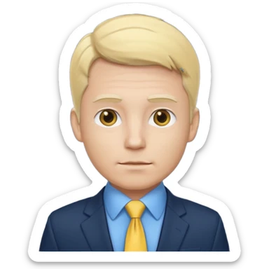 consulting man with hand with white skin and blonde hair with blue shirt and yellow tie and black blazer sticker