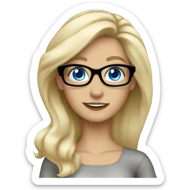 Hyper beautiful blonde Caucasian woman blue eyes and black glasses waving sticker