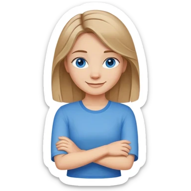 Fille de 3/4 blonde foncé cheveux mis long aux yeux bleus souriante qui croise les bras sûr d'elle sticker