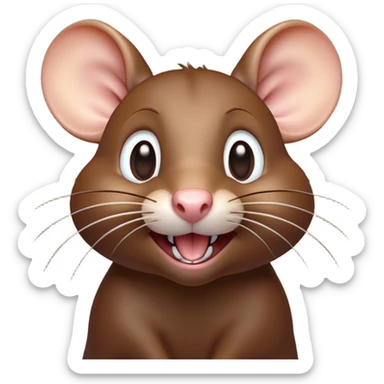 Cinematic Comical Brown Rat Portrait Emoji, Head tilted dramatically with an exaggeratedly amused expression, featuring a striking glossy brown coat with comically large whiskers and wide, expressive eyes filled with playful disbelief, Simplified yet hilariously expressive features, highly detailed, glowing with a slightly sassy glow, high shine, dramatic yet playful, stylized with an air of cheeky urban mischief, soft glowing outline, capturing the essence of a spirited and over-the-top rat that looks ready to scamper its way into internet fame instantly! sticker