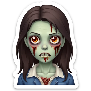 Zombie girl with long dark brown hair sticker