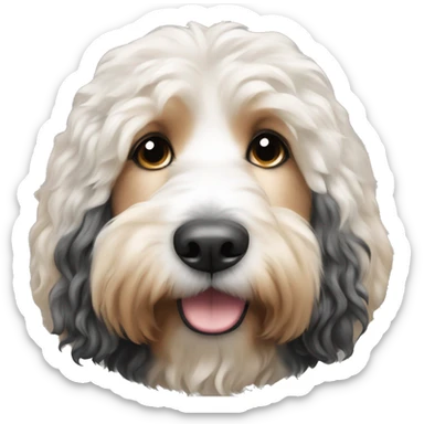 Bernedoodle black and white with pretty lady with long blonde hair sticker