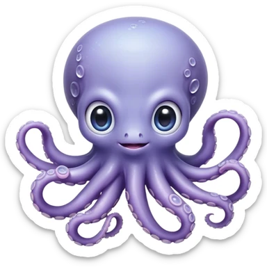 Cinematic Cute Baby Octopus Portrait Emoji, Head tilted slightly in a curious and endearing way, featuring a smooth, rounded light blue-purple body with enormous, sparkling eyes filled with warmth and innocence, delicate tentacles curling playfully, Simplified yet irresistibly adorable features, highly detailed, glowing with a soft, dreamy marine glow, high shine, affectionate and gentle, stylized with a touch of whimsical deep-sea charm, soft glowing outline, capturing the essence of a tiny, inquisitive octopus that looks ready to gently drift into your heart! sticker