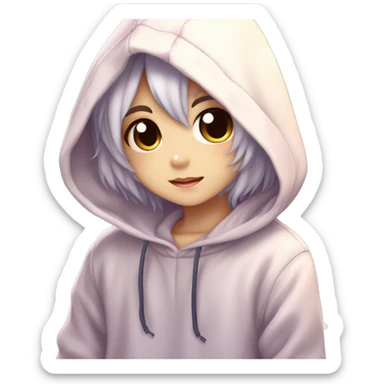 Cute Kawaii Beautiful Gorgeous Sparkly Shiny Blushing Anime Style Romantic Shojo Catboy Man Guy With Pretty Hair And Hoodie Trendy Style Outside sticker