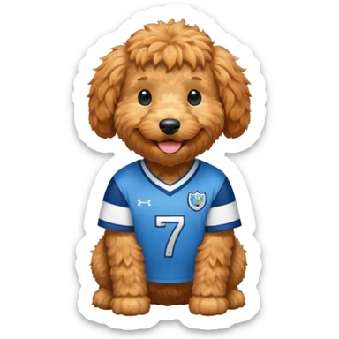 Ginger golden doodle with Huddersfield town shirt on sticker