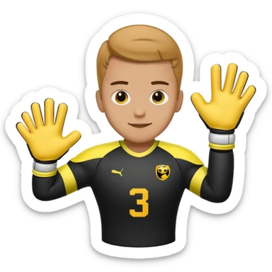 Football goalkeeper gloves with man goalkeeper and small emoji sticker