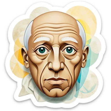 Cinematic Realistic Pablo Picasso Portrait Emoji, depicted as a visionary artist with abstract expressive features and a creative aura, rendered with rich textures and dynamic artistic lighting that captures his revolutionary spirit. sticker