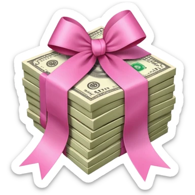 Money tied with a pink ribbon sticker