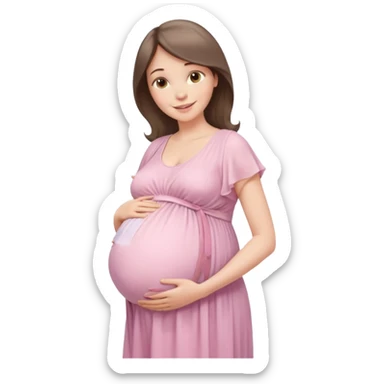 A beautiful pregnant woman standing in soft natural light near a window, gently holding her baby bump, wearing a flowing pastel dress, warm smile, cinematic photography, shallow depth of field, high resolution, soft tones, professional maternity photoshoot
 sticker