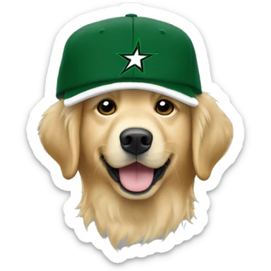 Golden retriever wearing dallas stars winter hat sticker