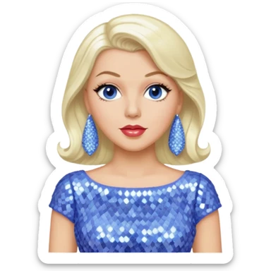 Lana Turner with long platinum blonde hair, periwinkle sequin outfit  sticker