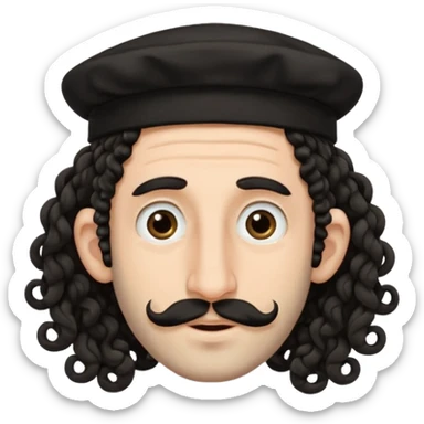 jewish jew man's face, wearing a tiny black kippah and 2 curly long hair strands near the ears, big nose, only face, no body, no mustache sticker