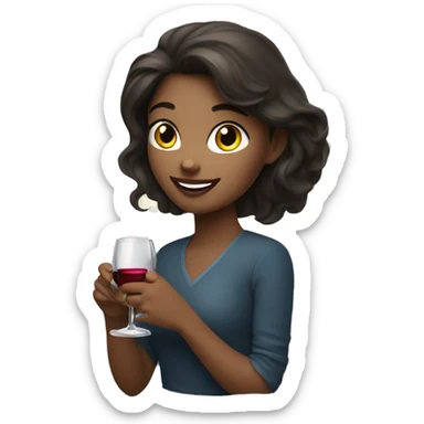 Medium-haired Brunette Girl near the moon with wineglass in hand sticker