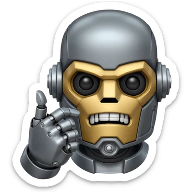 create an emoji with blitzcrank  (the league of legends champion)face in a sigma gigachad version that does the pose where u put ur index finger on top of your mouth to tell enemies to shut up or to signal that u mewing sticker