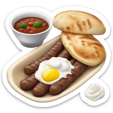 Bosnian national dish cevapi with kaymak and pita bread  sticker