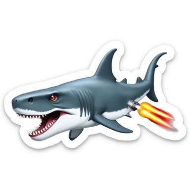 realistic dinosaur riding a realistic great white shark shooting laser guns sticker