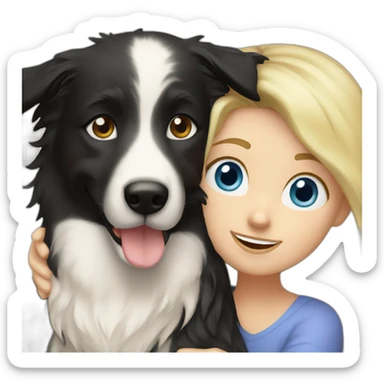 Blond hair with blue eyes mom hugging border collie sticker