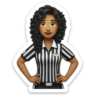 female basketball referee with black long curly hair sticker