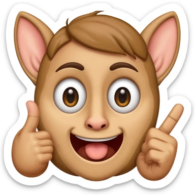 A regular iphone emoji, with big eyes, small mouth, huge ears, holding up the middle finger. sticker