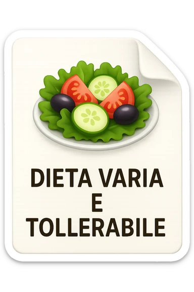 emoji stile iphone di un foglio con un insalata disegnata sopra e la scritta "DIETA VARIA E TOLLERABILE, iperrealistico 4k, isolato su sfondo bianco sticker